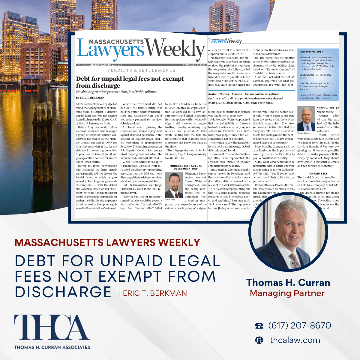 Debt for unpaid legal fees not exempt from discharge