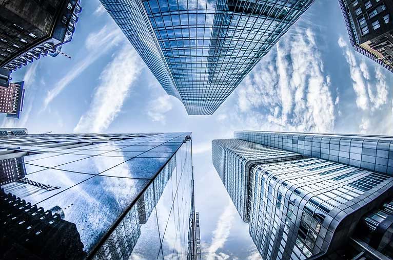 office buildings, looking upwards