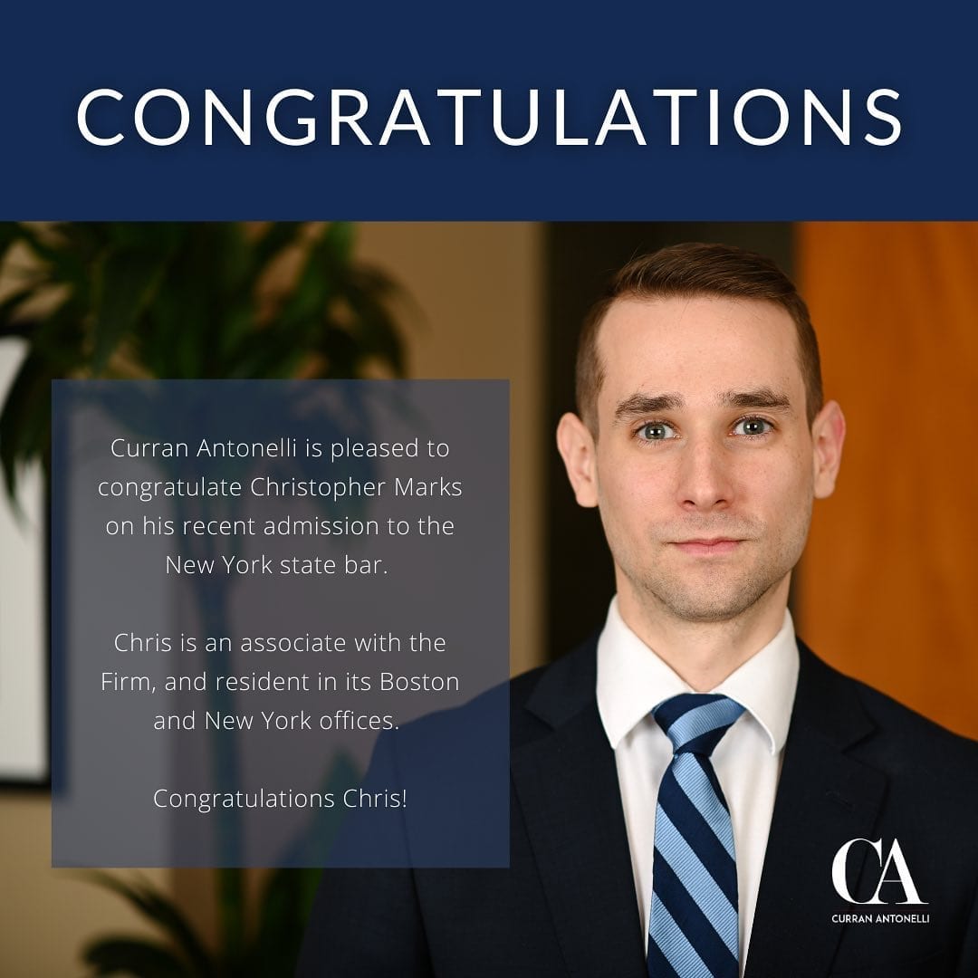 The Firm is pleased to congratulate Christopher Marks on his recent admission to the New York state bar131582721 3876736912388617 4579851948389744681 n